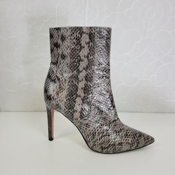 BCBGMaxAzaria Ava Womens Boots Size 8.5 Gray Snakeskin Leather Ankle Booties - Picture 1 of 13